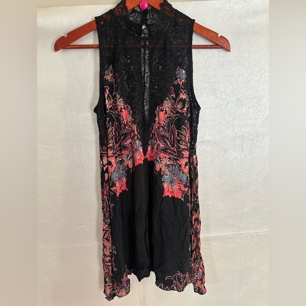 Free People Black and Pink Sleeveless Mock Neck A-line Dress - Picture 3 of 7